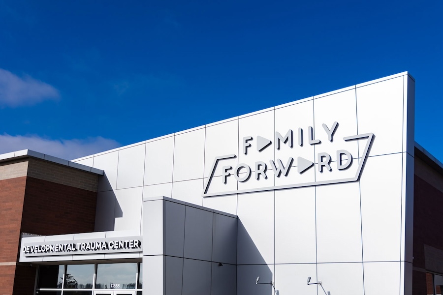 Image of the outside of the family forward building that reads family forward