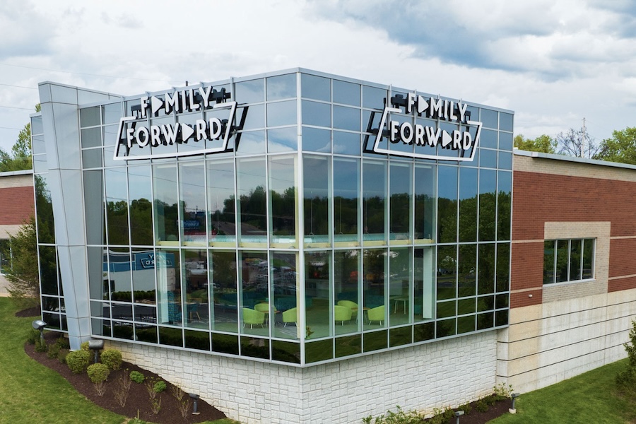 Image of the outside of the Family Forward building that reads Family Forward