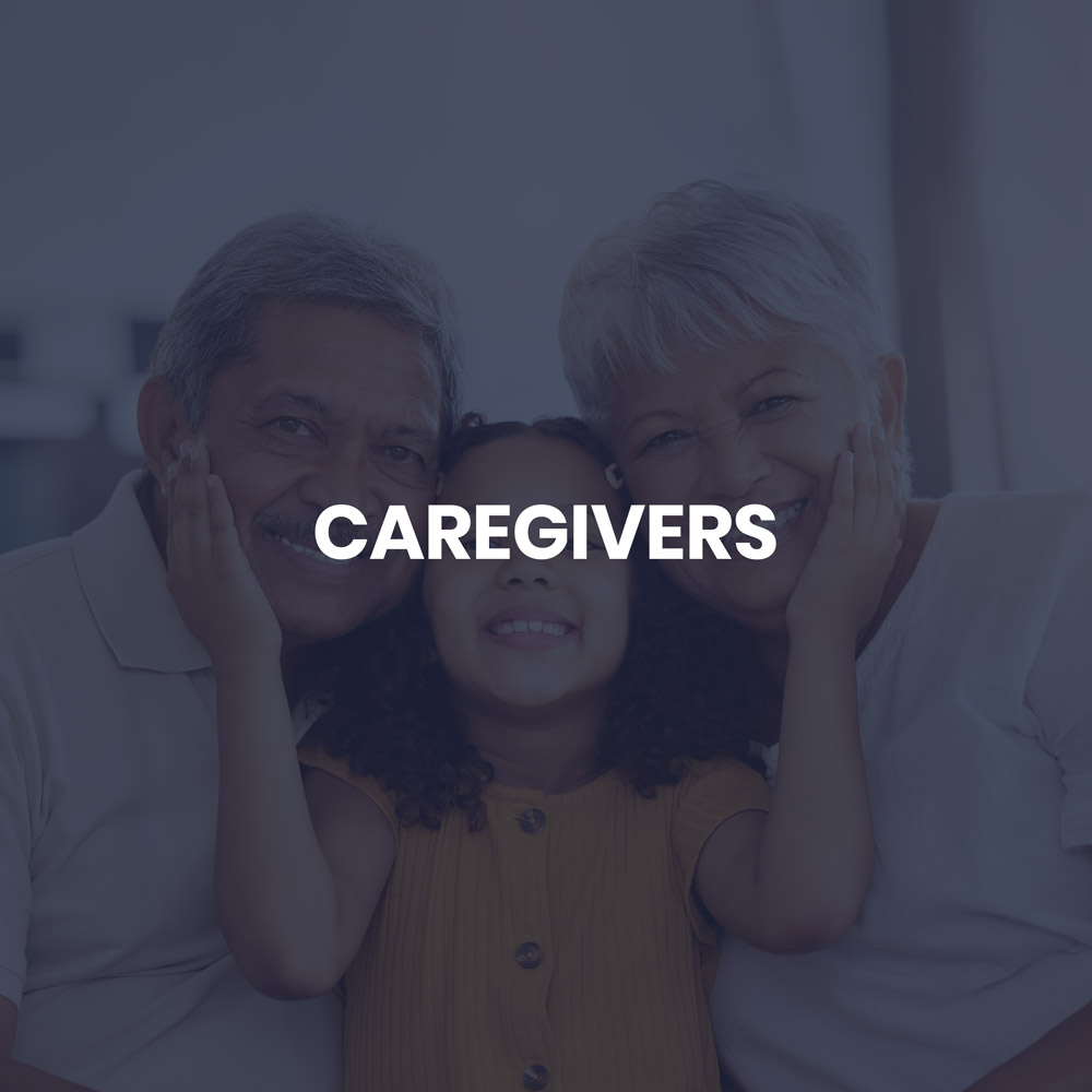 Module graphic for caregivers with a young girl and her grandparents as the background.