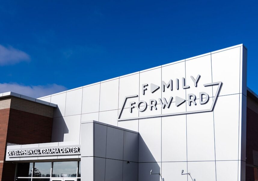 Image of the outside of the family forward building that reads family forward